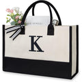 Topdesign Personalized Initial Canvas Beach Bag, Monogrammed Gift Tote Bag For Women