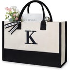 Topdesign Personalized Initial Canvas Beach Bag, Monogrammed Gift Tote Bag For Women