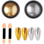 Silver Gold Nail Chrome Powder Set Mirror Design Effect Nail Glitters Pigment Dust Silver Gold Chrome Nail Powder Kit Accessories DIY