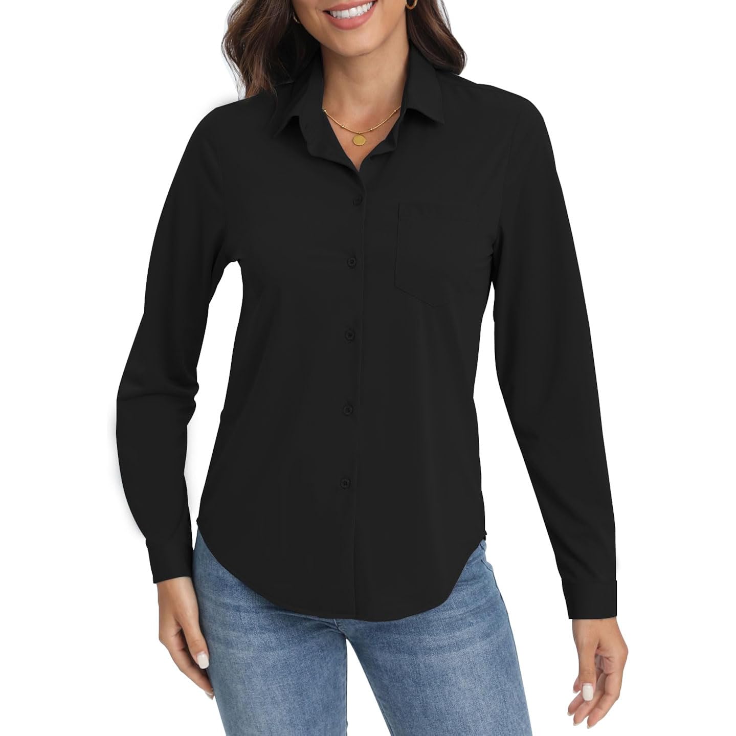 COUXILY Soft Wrinkle-Free Button Down Stretch Shirts for Women, Breathable Moisture-Wicking Casual Work Dress Tops