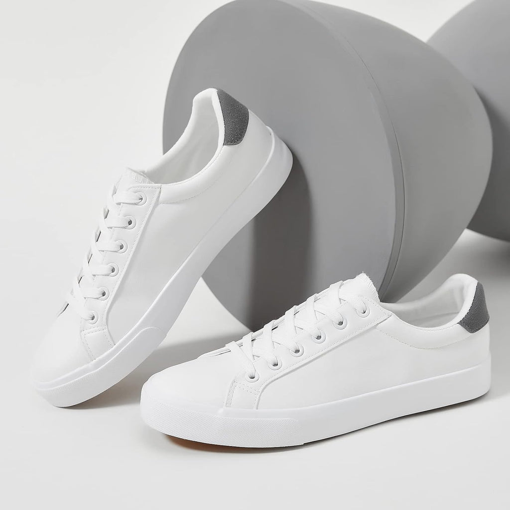 Fracora Mens White Tennis Shoes Low Top Fashion Sneakers Pu Leather Casual Shoe For Men