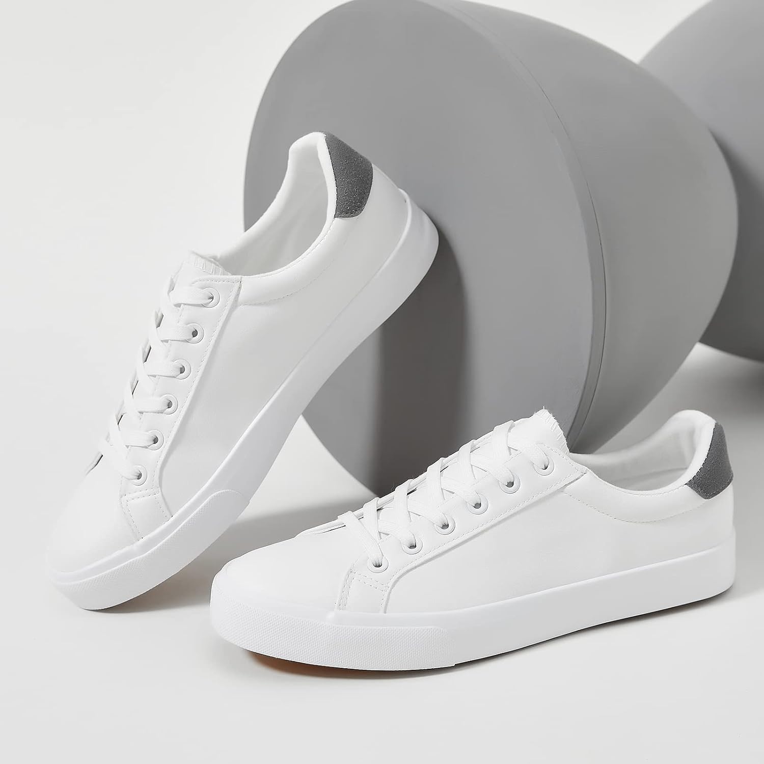 Fracora Mens White Tennis Shoes Low Top Fashion Sneakers Pu Leather Casual Shoe For Men