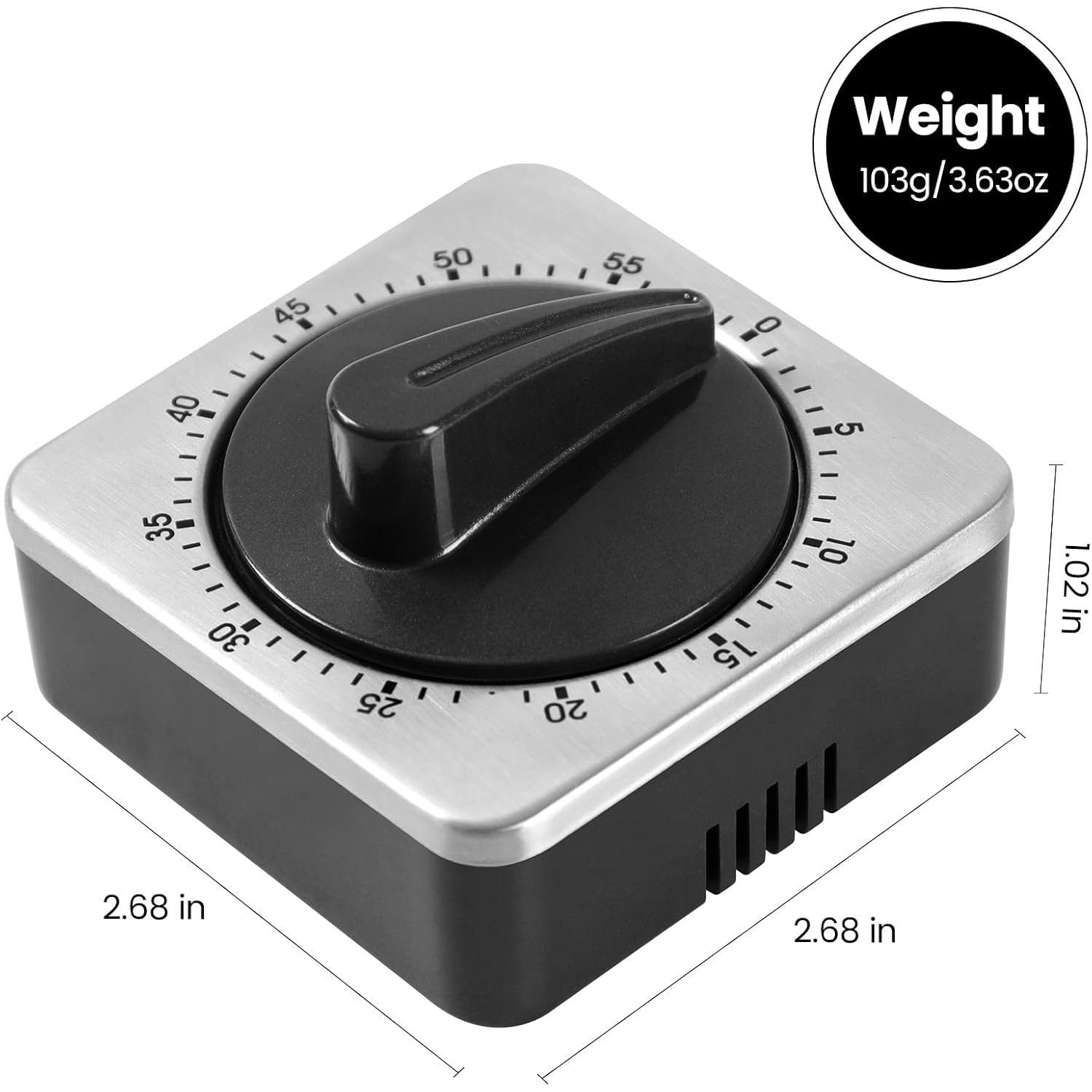 Kitchen Timers For Cooking, Chef Cooking Timer Clock With Loud Alarm - 100% Mechanical Desk Timer - No Batteries Required - Magnetic Backing, Exquisite Stainless Steel Body - Countdown Reminder