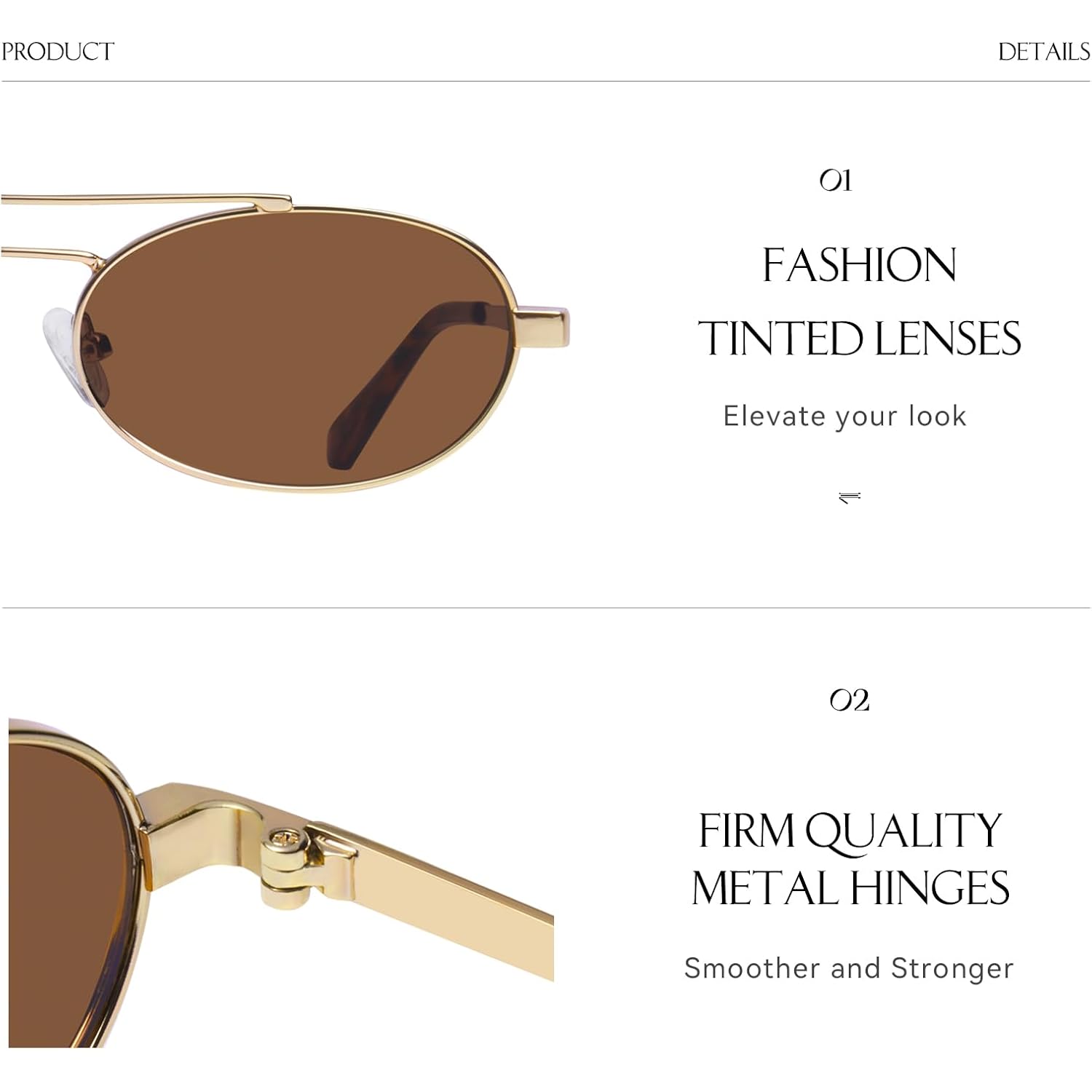 mosanana Trendy Oval Sunglasses for Women Retro Small 90s Metal Style MS52588 C2 Gold/Brown