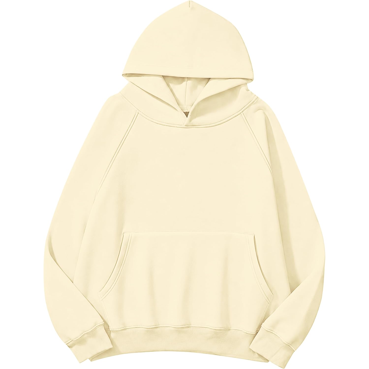 Lauweion Women Solid Basic Fleece Letter Loose Hoodie Sweatshirt Long Sleeve Kangaroo Pocket Drop Shoulder Pullovers Top