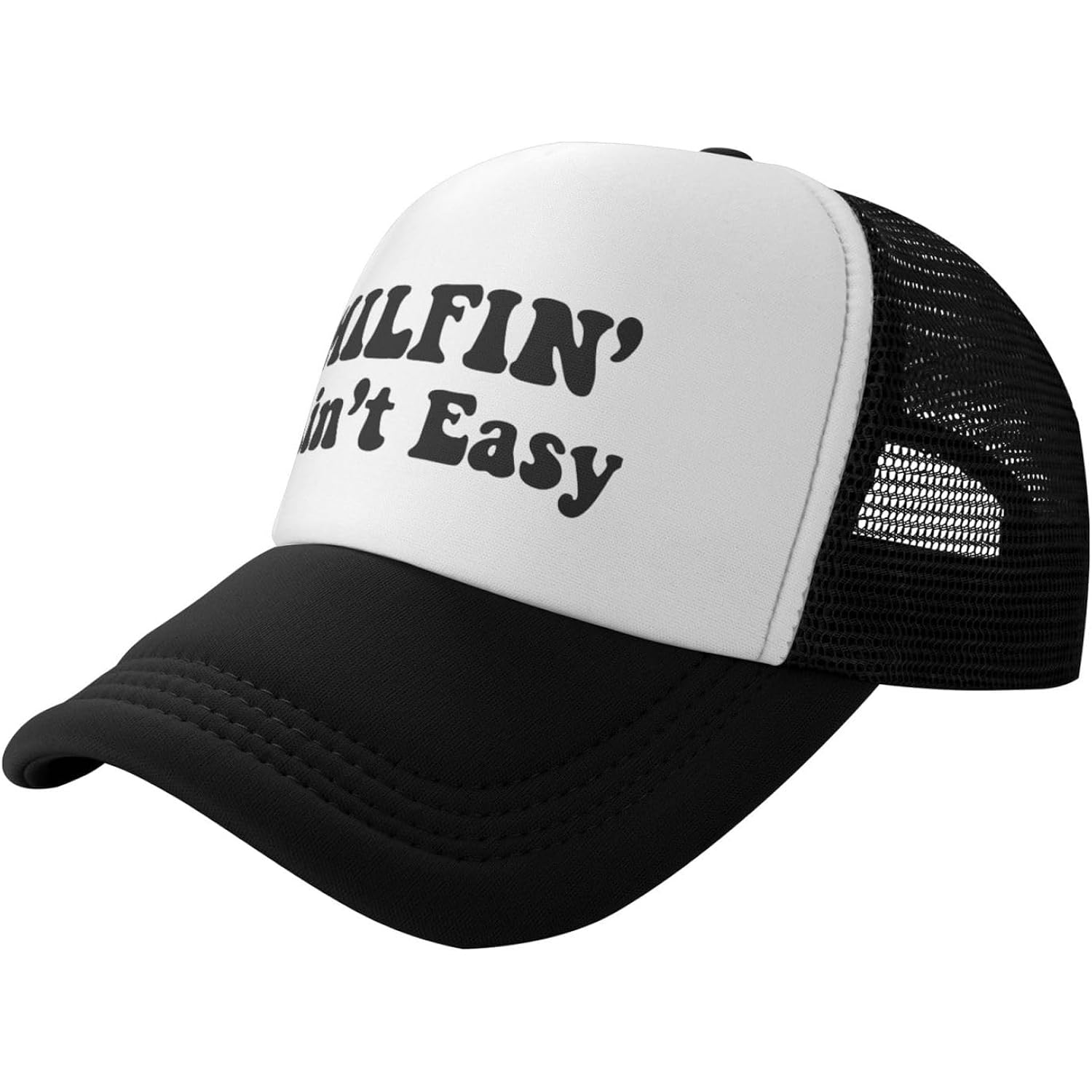 Milfin Aint Easy Funny Gag Trucker Hat for Adult Humor Adjustable Mesh Sport Baseball Caps for Women Men Black Black