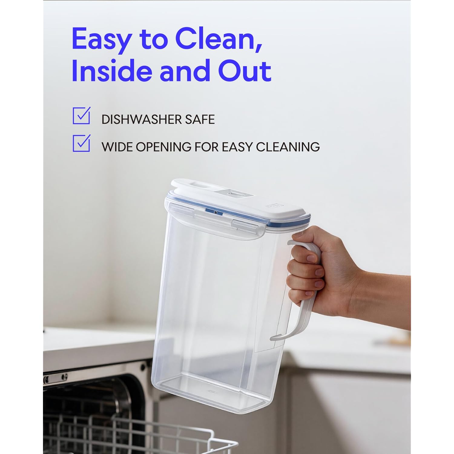 LocknLock Aqua Fridge Door Water Jug | Clear Pitcher | BPA Free Plastic Pitcher with Lid | 2 Quart Pitcher with Lid for Water, Juice, Tea & More Beverages, Clear