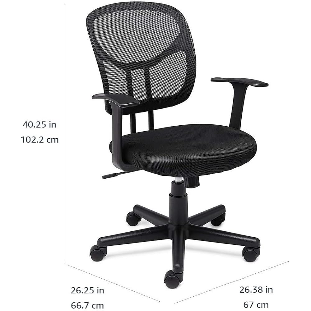 Amazon Basics Breathable Mesh Mid-Back Office Desk Chair With Armrests, Lumbar Support, 360-Degree Swivel, Adjustable-Height, Black