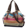 Canvas Handbag Multi-Color Striped Lattice Cross Body Shoulder Purse Bag Tote-Handbag for Women | Striped, Lattice, Shoulder, Purse, Bag, Striped