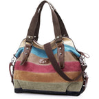 Canvas Handbag Multi-Color Striped Lattice Cross Body Shoulder Purse Bag Tote-Handbag for Women | Striped, Lattice, Shoulder, Purse, Bag, Striped