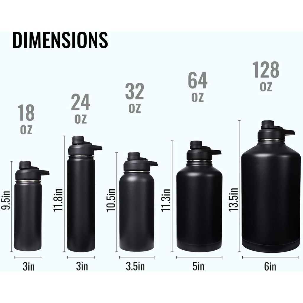 Fijinhom Insulated Water Bottle With Handle, 304 Stainless Steel Water Bottles With Wide Mouth, Double Wall Vacuum Sports Water Bottle, Bpa Free, Keep Cold And Hot, 24 Ounces, Black | With Handle