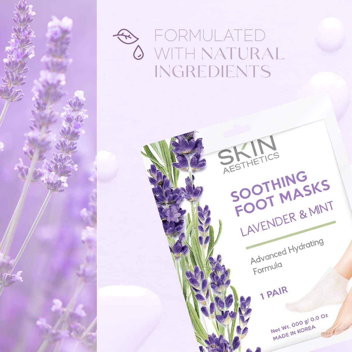 Skin Aesthetics Lavender & Mint Foot Masks - Repairs & Softens Cracked Feet, Hydrating & Exfoliating - Dermatologist Tested Korean Skincare - Clean Beauty, Natural Ingredients, Cruelty-Free - 3 Pairs