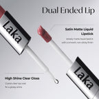 Laka Perfect Twin Lip - Dual-Ended Matte Liquid Lipstick & Clear Gloss | Transfer Proof Color | High Pigmented Lightweight Non-Sticky | Korean Makeup | #908 In Caffeine (Warm Taupe Brown), 0.31Oz