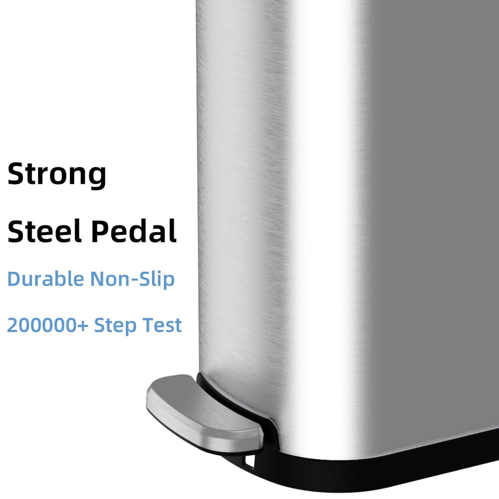 Ksskss 2.6 Gallon Slim Bathroom Trash Can With Soft Close Lid, 10L Stainless Steel Garbage Can With Removable Liner Bucket, For Narrow Spaces,Bathroom, Bedroom (Silver)
