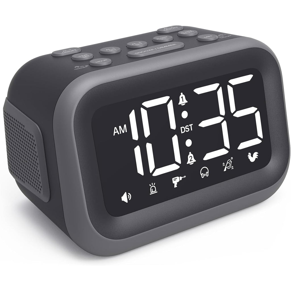 Super Loud Alarm Clock: 115Db Dual Alarms And 6 Alarm Sounds For Heavy Sleepers - Adult Shift Workers In Bedroom Or Daily Wake-Up Use - Gray