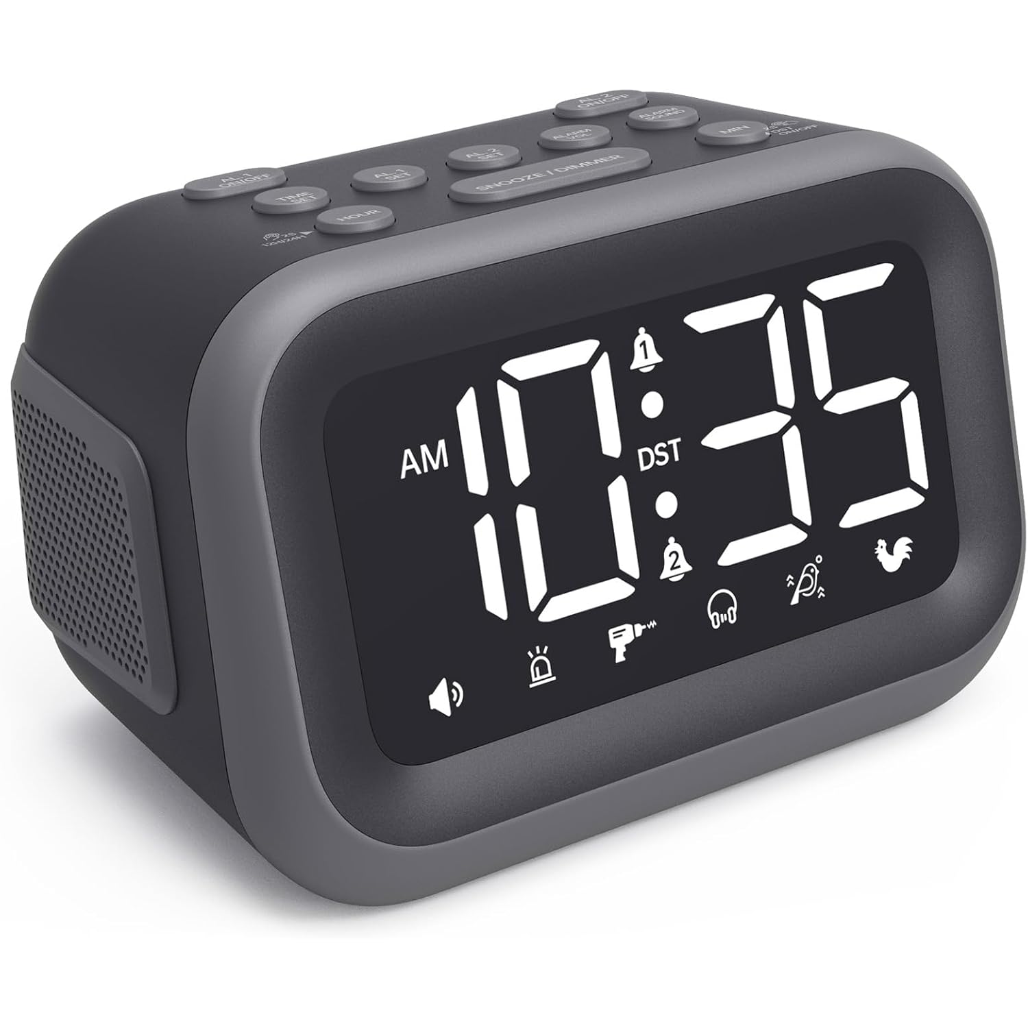 Super Loud Alarm Clock: 115Db Dual Alarms And 6 Alarm Sounds For Heavy Sleepers - Adult Shift Workers In Bedroom Or Daily Wake-Up Use - Gray