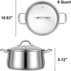 Tifanso Tri-Ply 8 Quart Stainless Steel Stock Pot - Heavy Duty Large Induction Cooking Pot with Lid for Pasta, Soup, Spaghetti, Nonstick Deep Stockpot, Kitchen Cookware for Simmer, Canning, Boiling