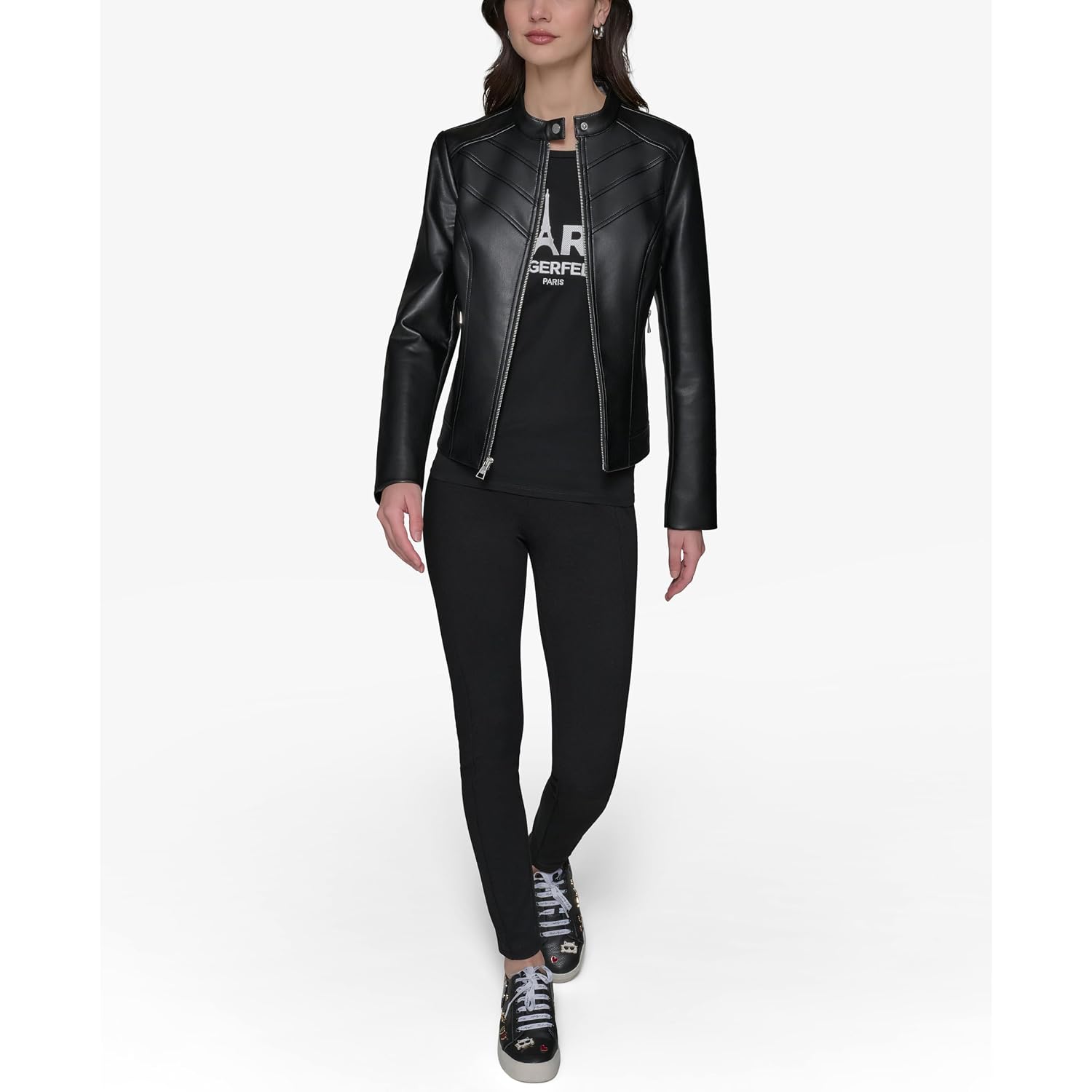 Karl Lagerfeld Women'S Zip Front Faux Leather Jacket