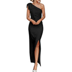 Prettygarden Women'S Summer One Shoulder Long Formal Dresses Sleeveless Ruched Bodycon Wedding Guest Slit Maxi Dress