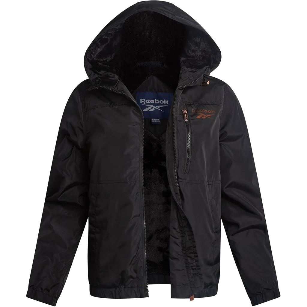 Reebok Womens Rain Coat - Midweight Wind Water Resistant Sherpa Lined Full Zip Up Womens Rain Jacket With Hood And Pockets