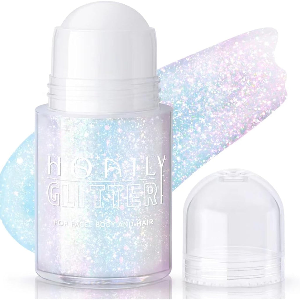 HOSAILY Roll-on Holographic Body Glitter Gel for Face Hair, Chameleon Color Changing Glitter Gel Under Light, Chunky Mermaid Sequins Festival Party Rave Accessories Shimmer Makeup (Sparkling Pink)