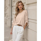 3/4 Length Sleeve Womens Tops Crewneck Ruffle Sleeve Shirts Dressy Casual Blouse Summer Fall Fashion Business Outfit