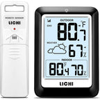 Indoor Outdoor Thermometer Wireless Weather Station, Internal External Thermometer Hygrometer, Home Batteryoperated Temperature Humiditymonitors330 Feet (About 100 Meters) Backlight Display (Black)