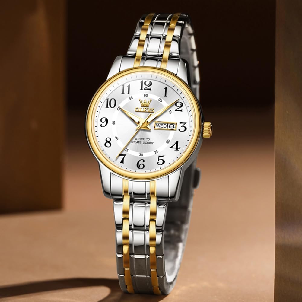 Olevs Watch Women Two Tone Watches For Women With Date Dress Womens Watches For Small Wrists Luxury Easy Read Women'S Watch Waterproof Blue/Black/Gold/Silver Dial Reloj Para Mujer