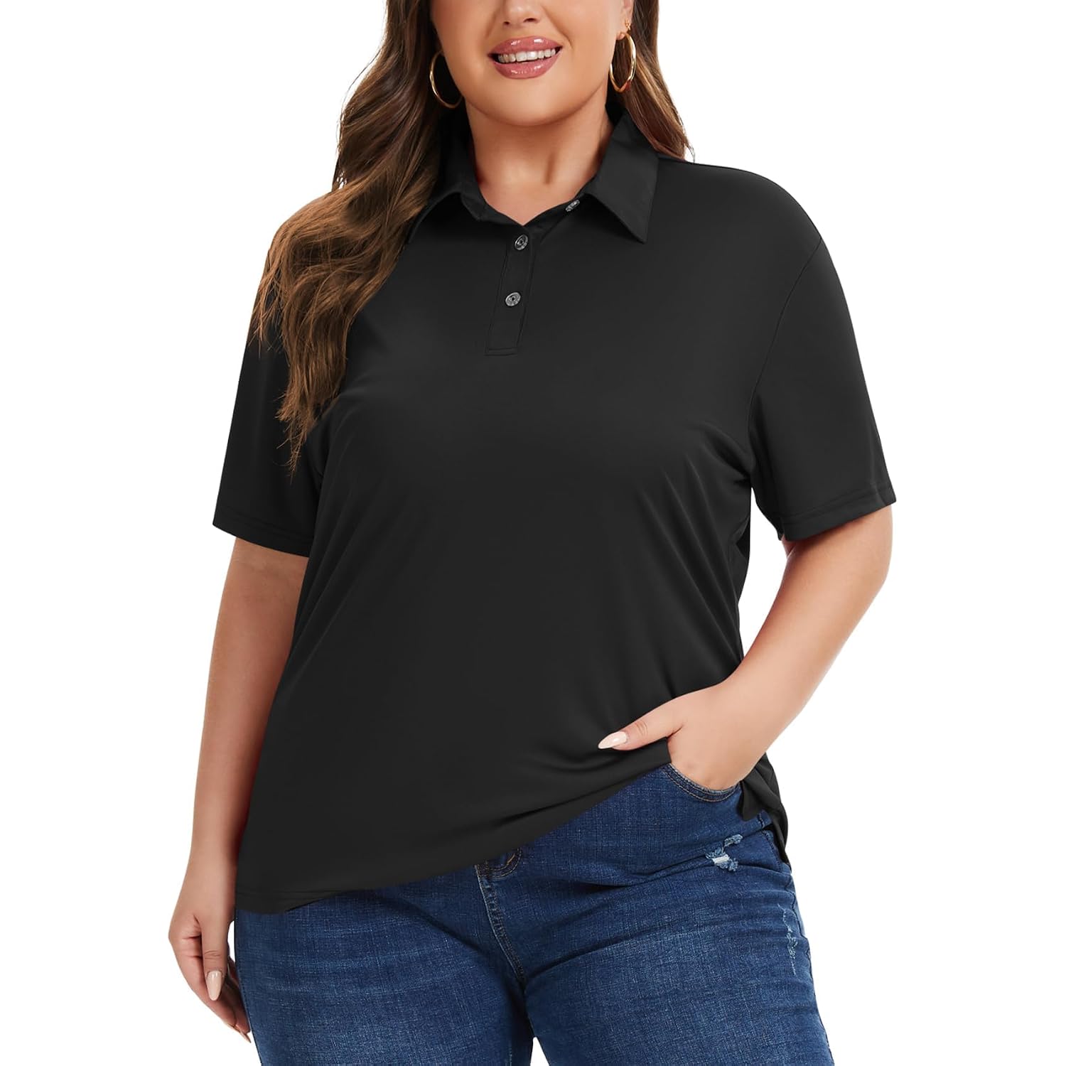 Women'S Plus Size Polo Shirts Upf 50+ Casual Work Quick Dry 3 Buttons Short Sleeve Collared Golf Shirt (Xl-6Xl)