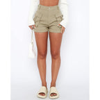 Womens Casual High Waist Cargo Shorts with Pockets Summer Short Hot Pants