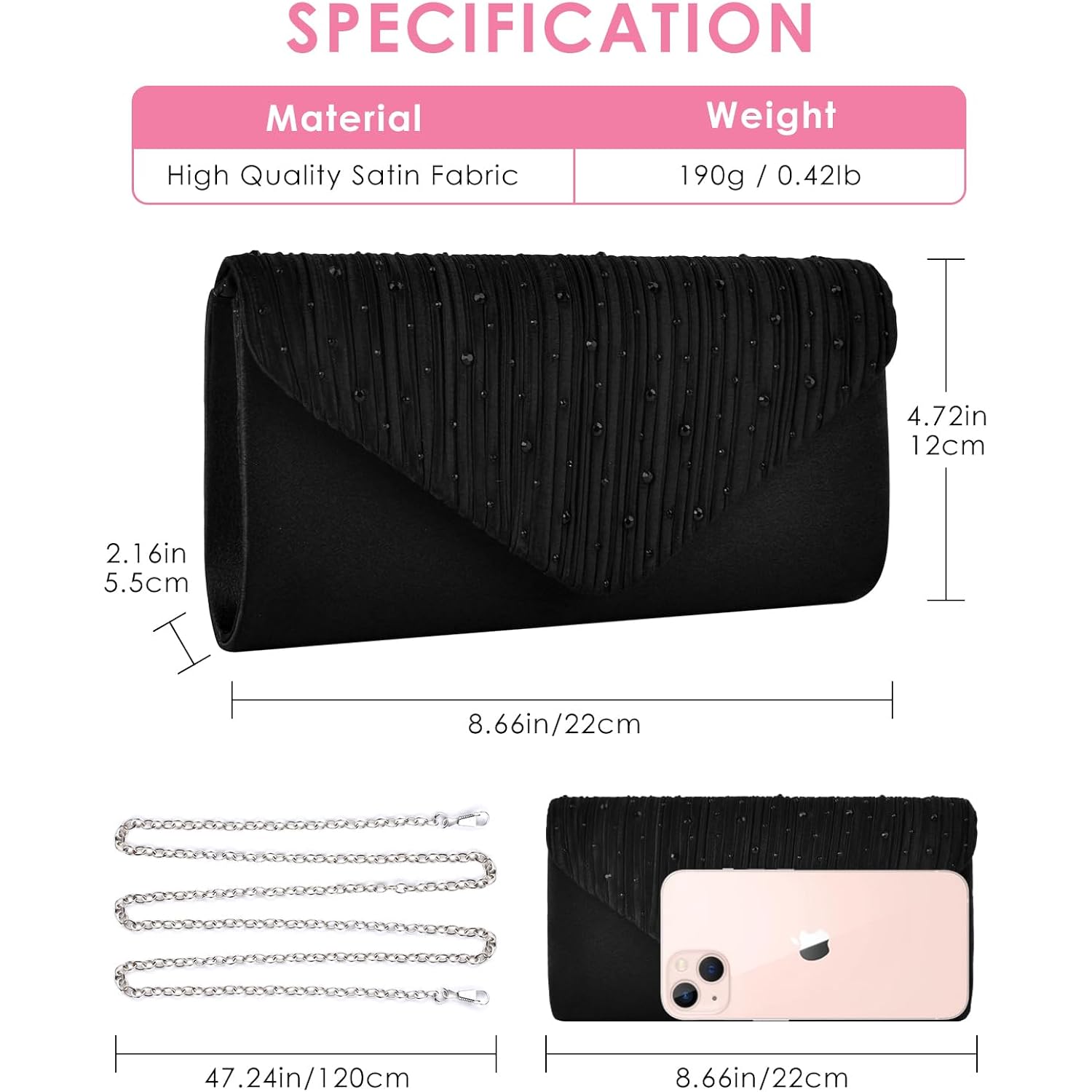 TINDTOP Evening Clutch Purses for Women Handbags for Formal Wedding Party Cocktail Prom Crossbody Shoulder Envelope Bag | for Formal Wedding, Party, Cocktail, Prom, for Formal Wedding, Party
