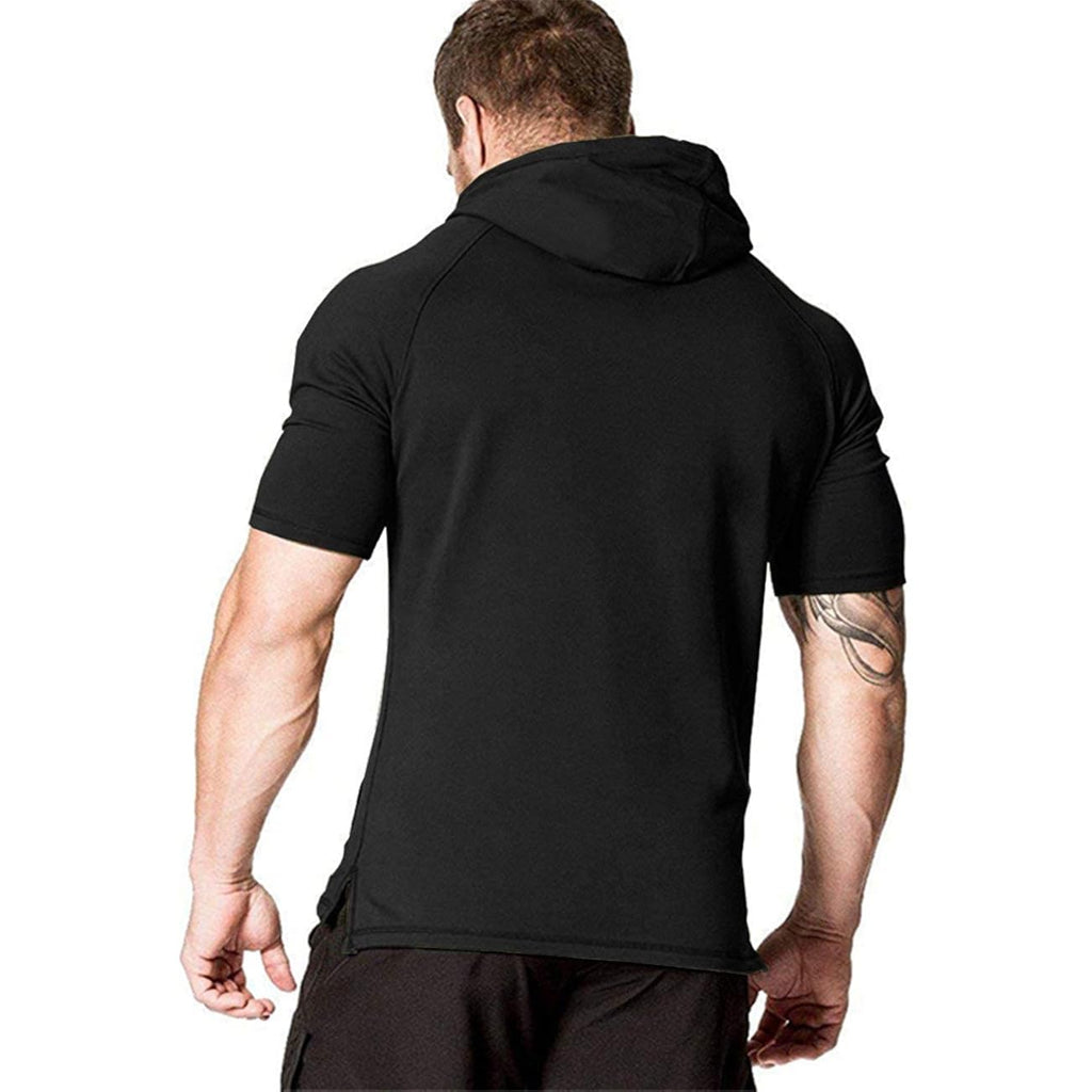 Coofandy Men'S Short Sleeve Hoodie Workout Gym Sweatshirt Muscle Fit Fashion Athletic Hoodies Pullover Cotton Hooded T-Shirts