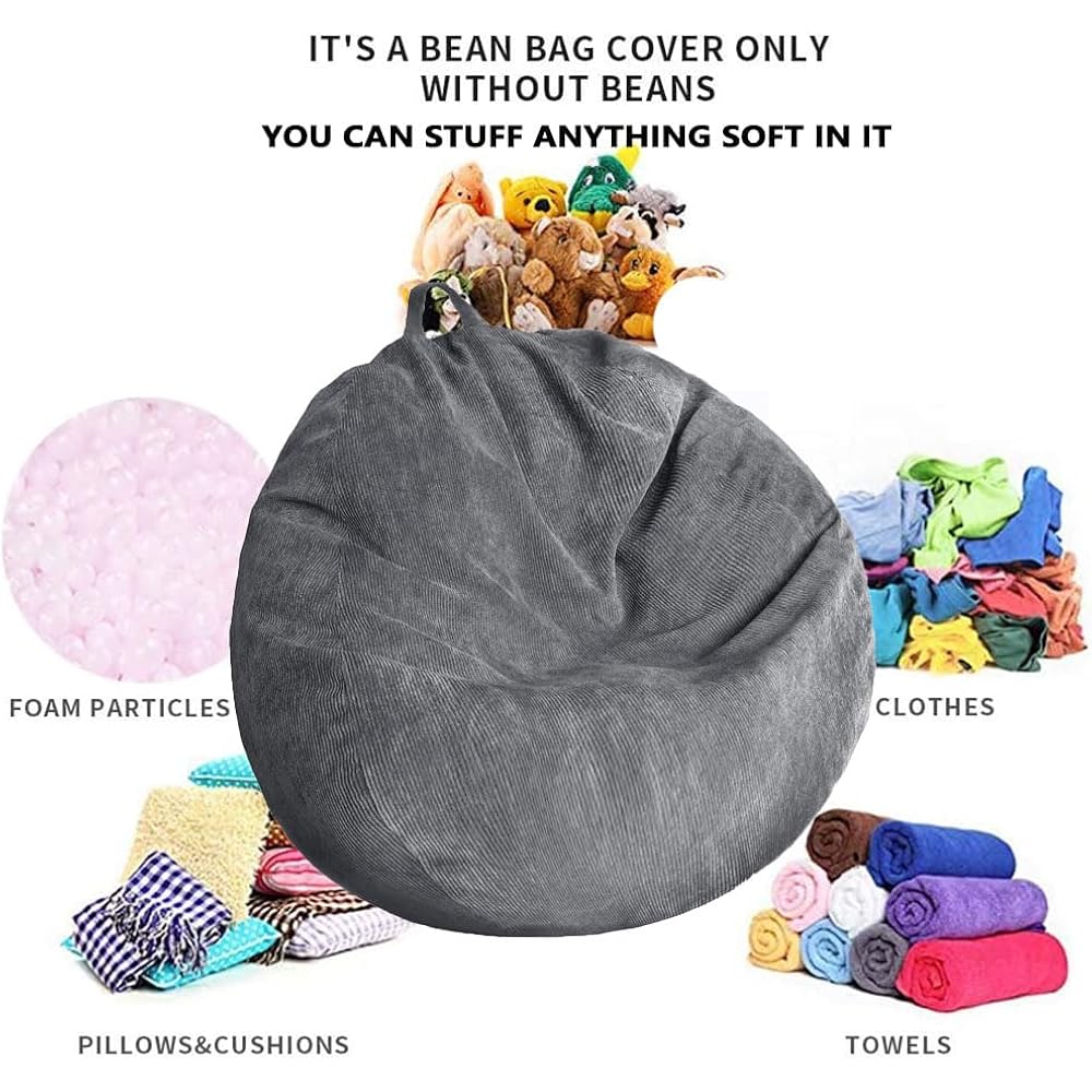 Stuffed Animal Storage Bean Bag Chair Cover (No Filler) Washable Ultra Soft Corduroy Bean Bag Cover For Organizing Plush Toys Or Textile, Sack Bean Bag For Adults, Teens