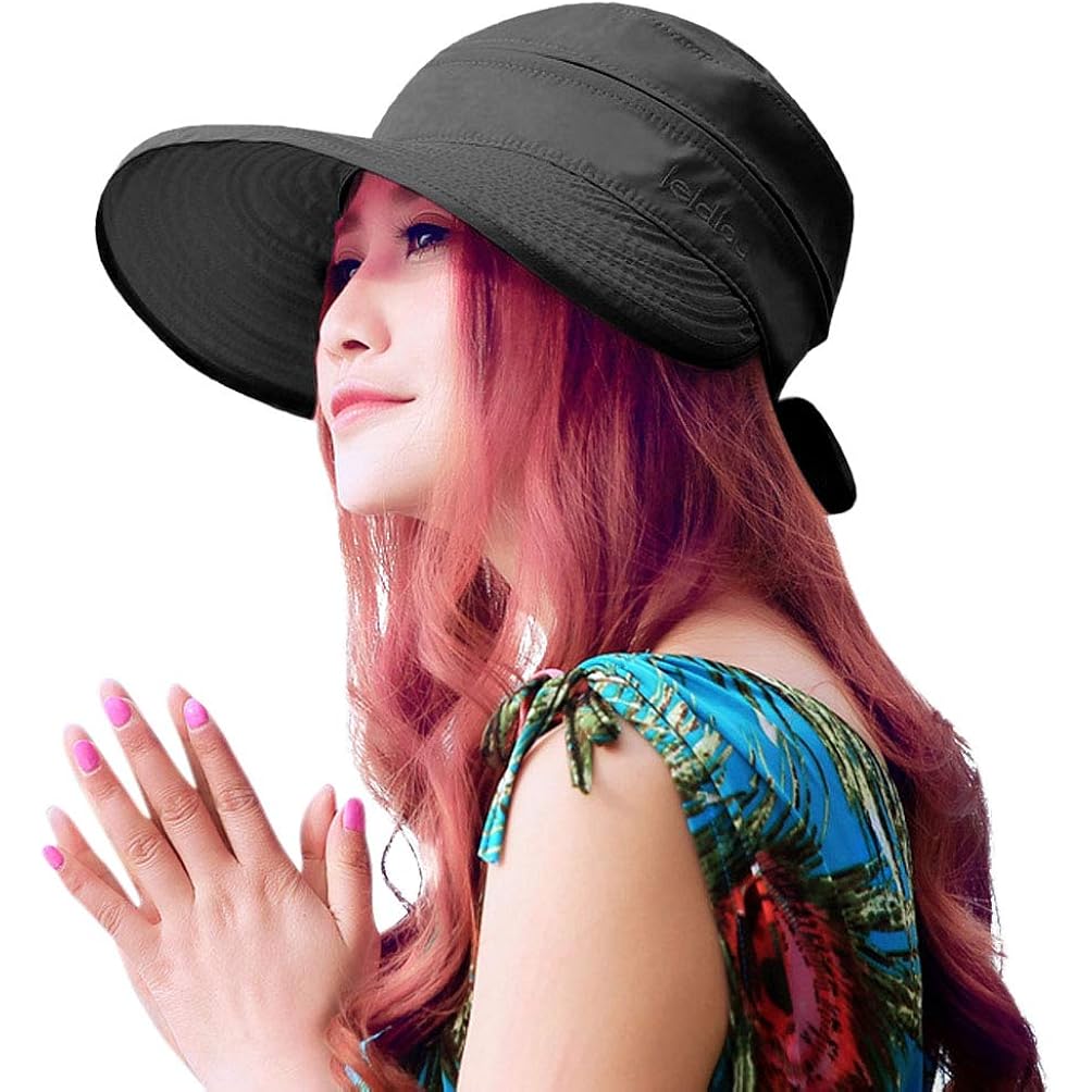 Sun Hats for Women with UV Protection Wide Brim Sun Hat Visor Summer Beach Outdoor Foldable Womens Cap Black