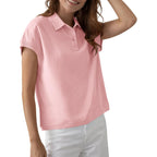 Womens Cap Sleeve Polo Shirts Summer V Neck Collared Tops Casual Loose Fit Boxy Tees