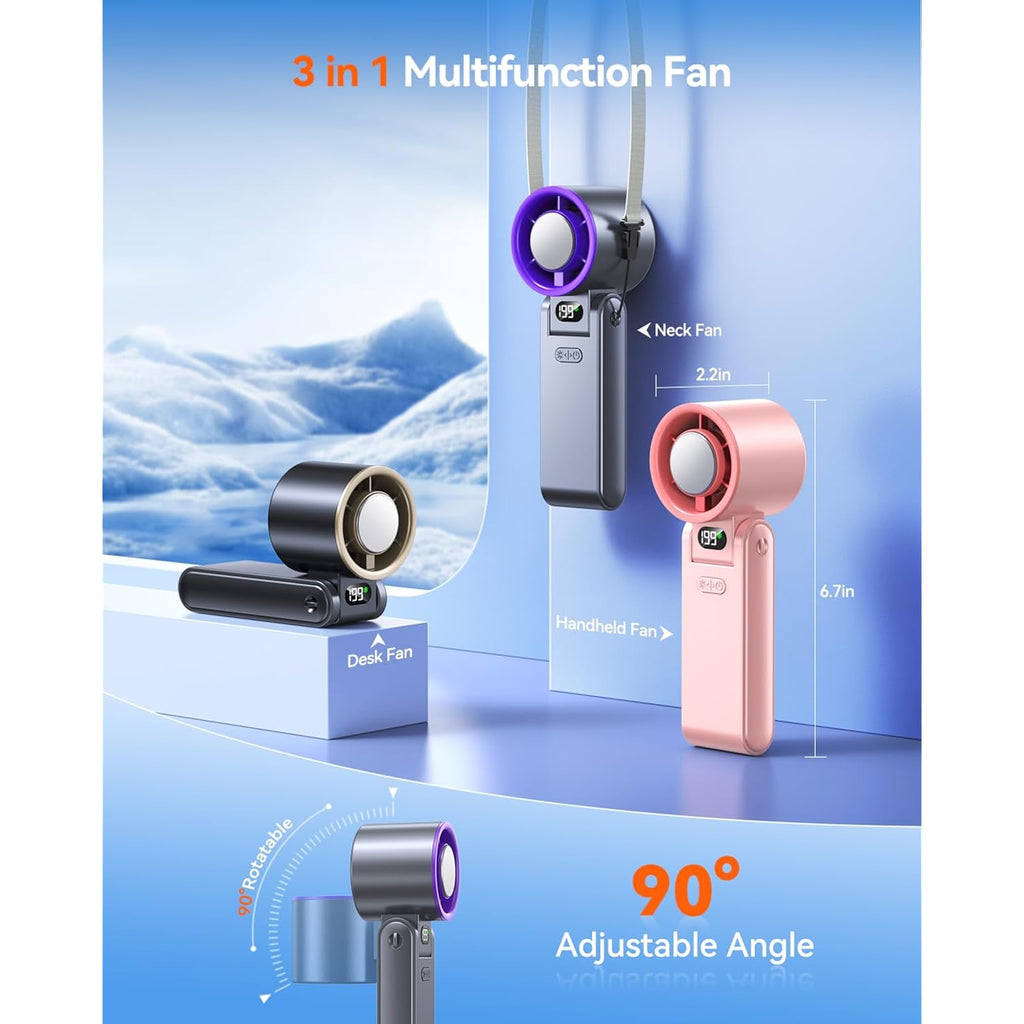Portable Handheld Fan With Ice Cooler, 199 Speed Personal Fan,5500Mah Rechargeable,20H Cooling Time,20000 Rpm Powerful Motor, Summer Essential For Travel/Outdoor/Office, Grey Purple