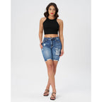 Women's High Waisted Stretchy Denim Bermuda Shorts Ripped Casual Summer Jean Shorts