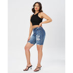 Women's High Waisted Stretchy Denim Bermuda Shorts Ripped Casual Summer Jean Shorts
