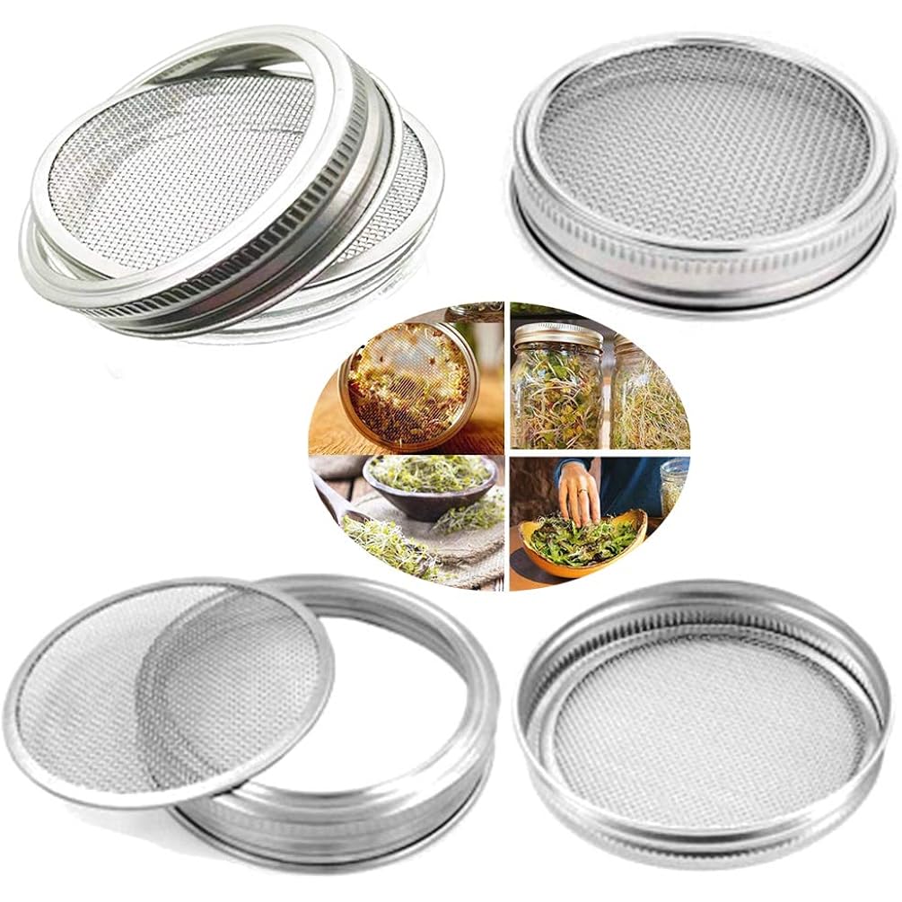 Sprouting Jar Lid (32oz Glass Jars) with 4 Pack Stainless Steel Sprouting Stands for Wide and Wide Mouth Mason Jar for Growing Organic Sprouts, Stainless Steel, 4 Pack