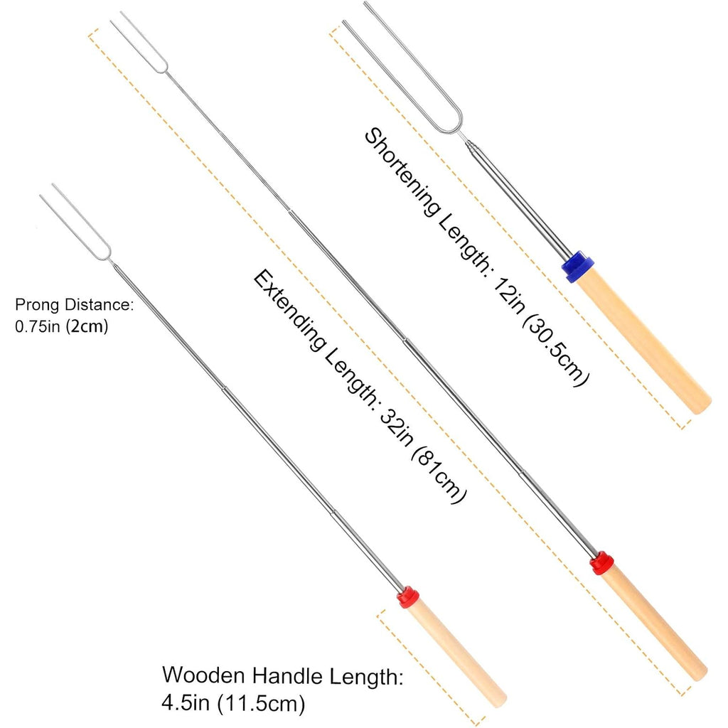 Marshmallow Roasting Sticks, Telescoping Smores Sticks For Open Fire Pit | 32 Inch Long Marshmallow Toasting Barbecue Forks S' Mores Skewers For Campfire Camping Hotdog Hot Dog Bonfire Grill, 5 Pack