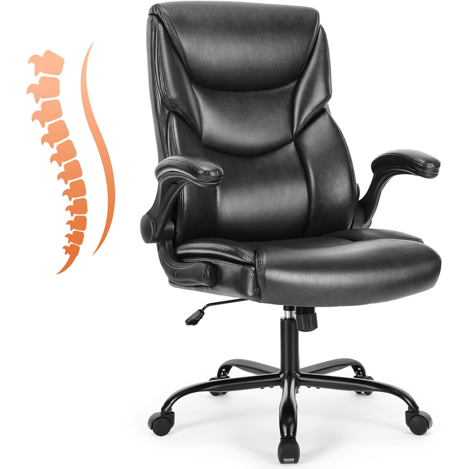 Sweetcrispy Computer Gaming Chair, Ergonomic High Back Heavy Duty Task Desk Office Chairs With Wheels, Flip-Up Arms, Adjustable Height, Pu Leather,Inky