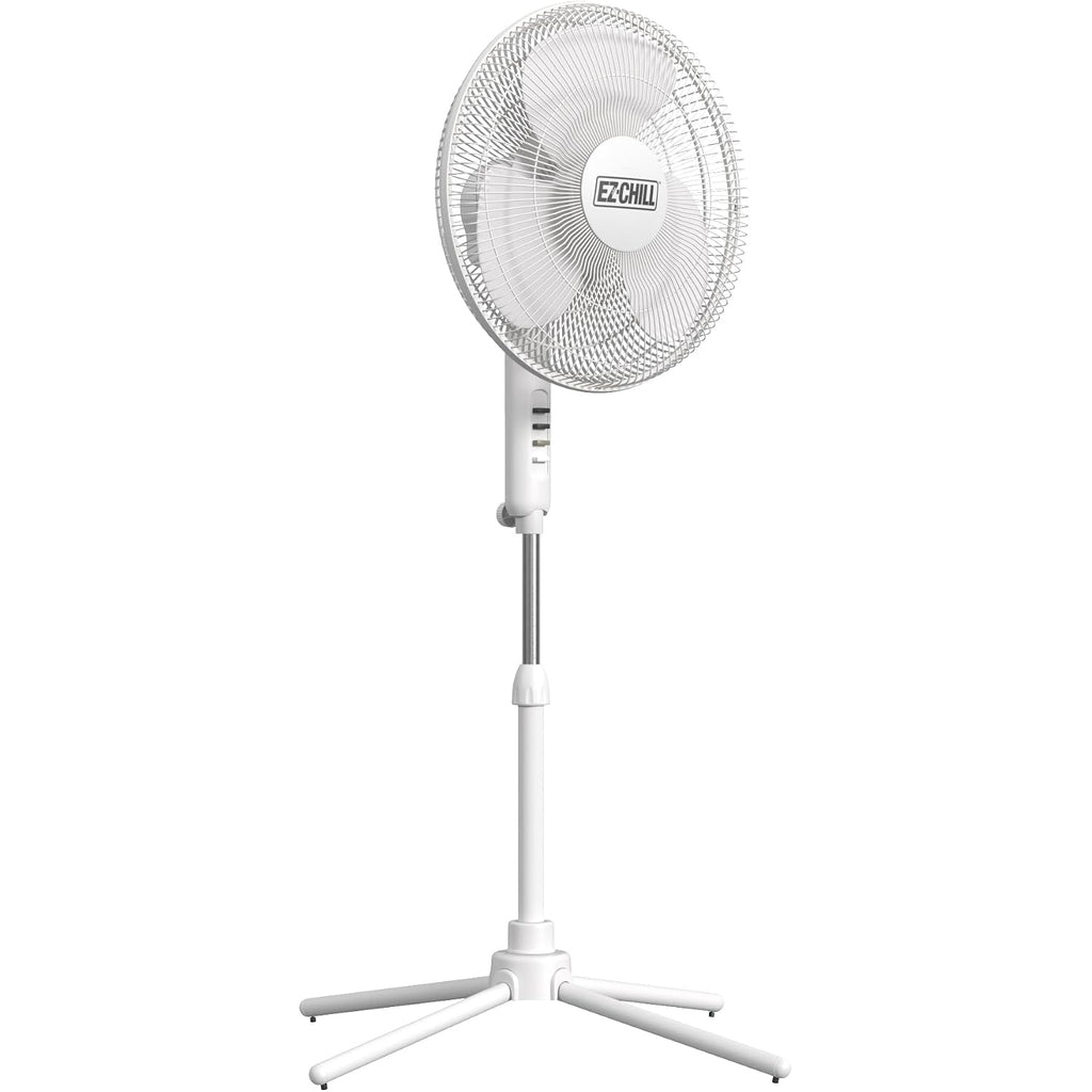 Ez-Chill 16” Oscillating Pedestal Fan, 3-Speed Options, 90-Degree Oscillating Head, Adjustable Height And Tilt, Powerful Air Flow, White, Mtsp15-16Az