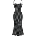 Milumia Women'S Polka Dots Frill Trim Cami Dress Elegant Ruched Bust Fishtail Maxi Dresses