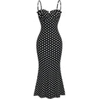 Milumia Women'S Polka Dots Frill Trim Cami Dress Elegant Ruched Bust Fishtail Maxi Dresses