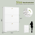 Nicetree Shoe Cabinet with 3 Flip Drawers, Narrow Shoe Organizer Cabinet, Freestanding Shoe Rack Cabinet, Morden Shoe Storage Cabinet for Entryway, Hallway, Foryer, White