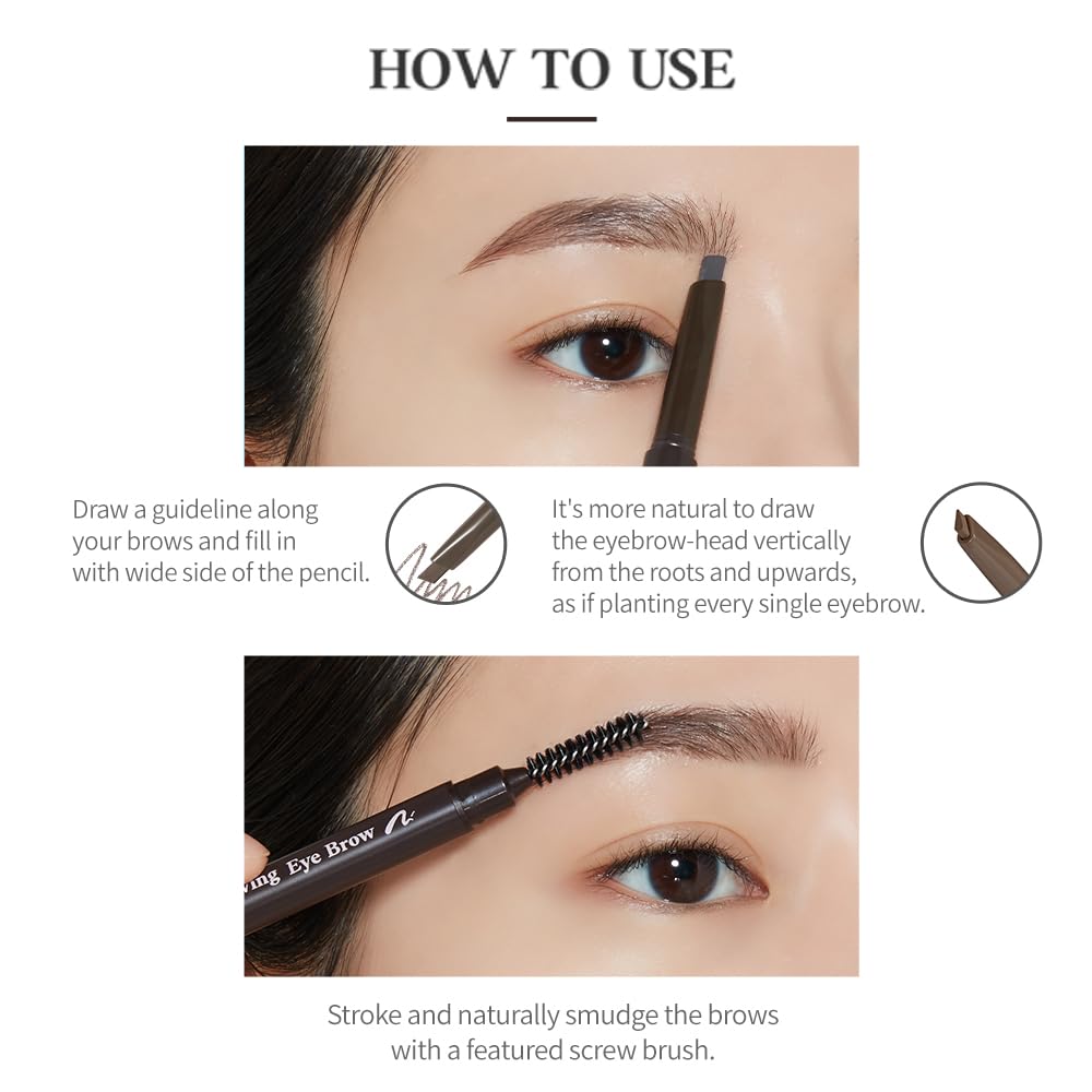 Etude Drawing Eye Brow #2 Grey Brown | Long Lasting Eyebrow Pencil For Soft Textured Natural Daily Look Eyebrow Makeup