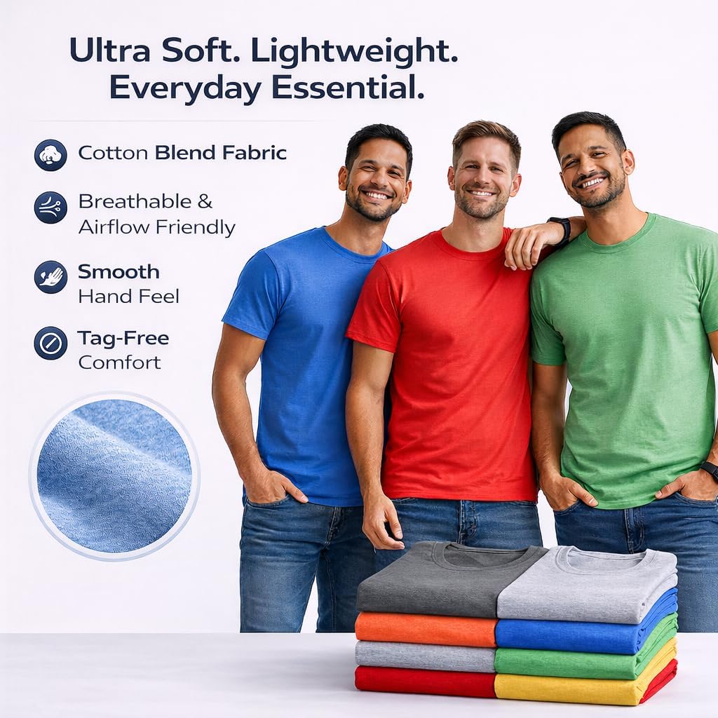 6 Packs Of Bulk Men'S T-Shirts Eversoft Cotton Regular Fit Short Sleeve Crew Neck Lightweight T-Shirt Tees