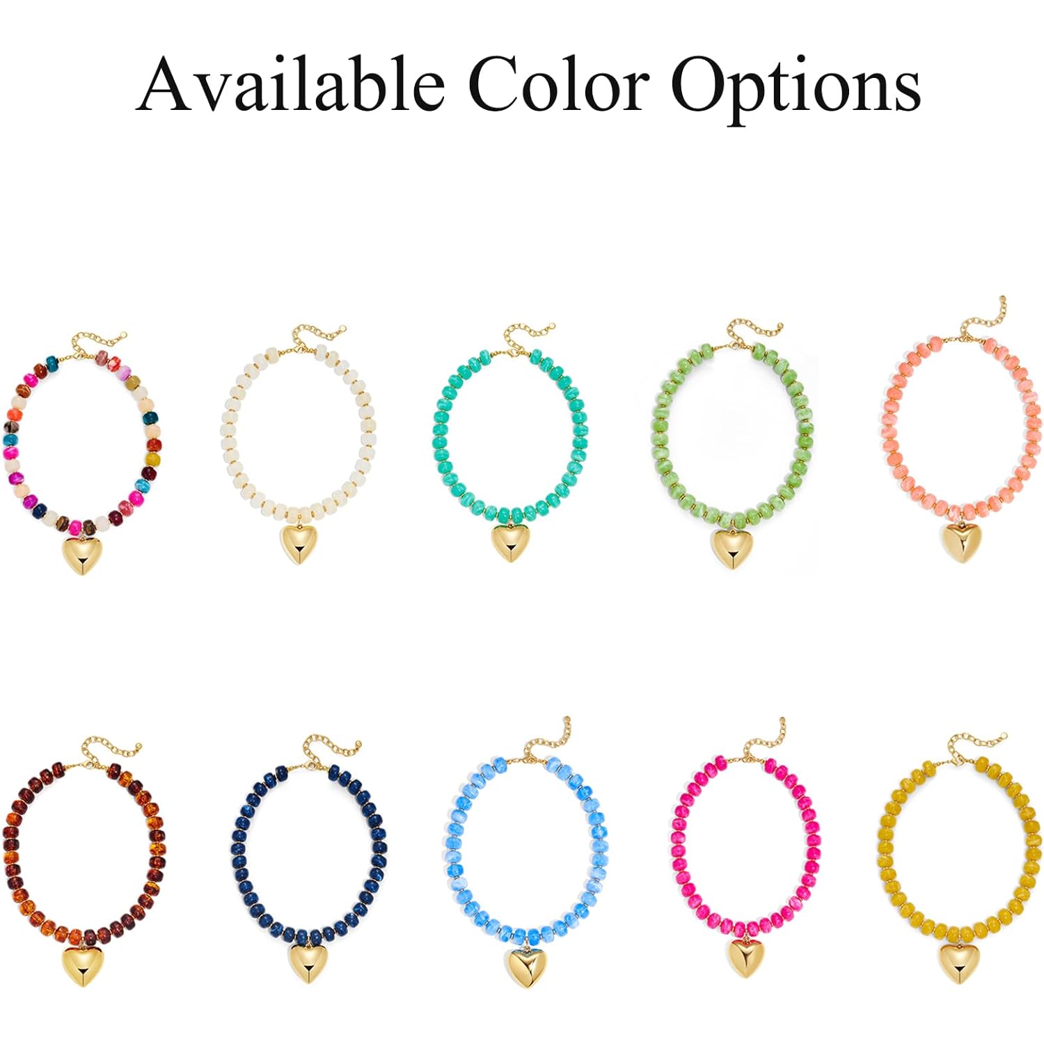 Mothers Day Gifts Puffy Gold Heart Necklaces For Women Chunky Beaded Necklace in Several Colorways Short Heart Choker Statement y2k NecklaceSummer Beach Jewelry Gift