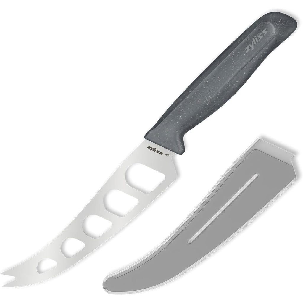 Zyliss Cheese Knife – Stainless Steel Blade with Non-Stick Holes & Forked Tip for Serving – Cuts Soft, Semi-Soft & Firm Cheeses – Wheat Straw Handle, Dishwasher Safe, 5-Year Guarantee – 5"