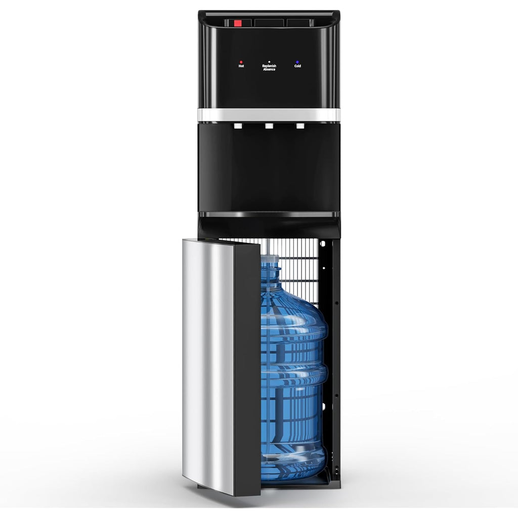 Manastin Bottom Loading Water Cooler Dispenser for 5 Gallon Bottles, Stainless Steel Water Cooler with 3 Temperature Settings - Hot, Cold & Room Water, Ideal Design for Home & Office, Sleek Black